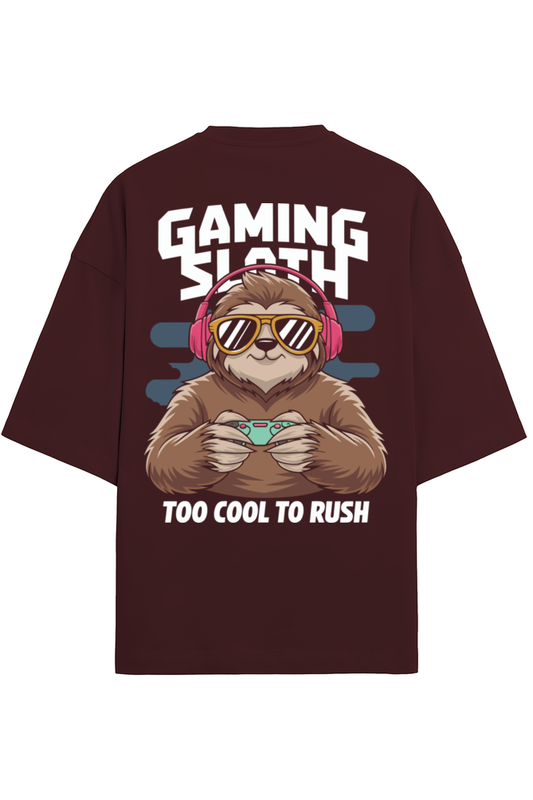 Oversized Terry T-shirt- Maroon- Gaming Sloth