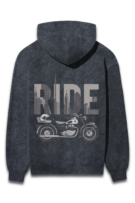 Rattlecat Acid wash Hoodie- Navyblue RIDE backside